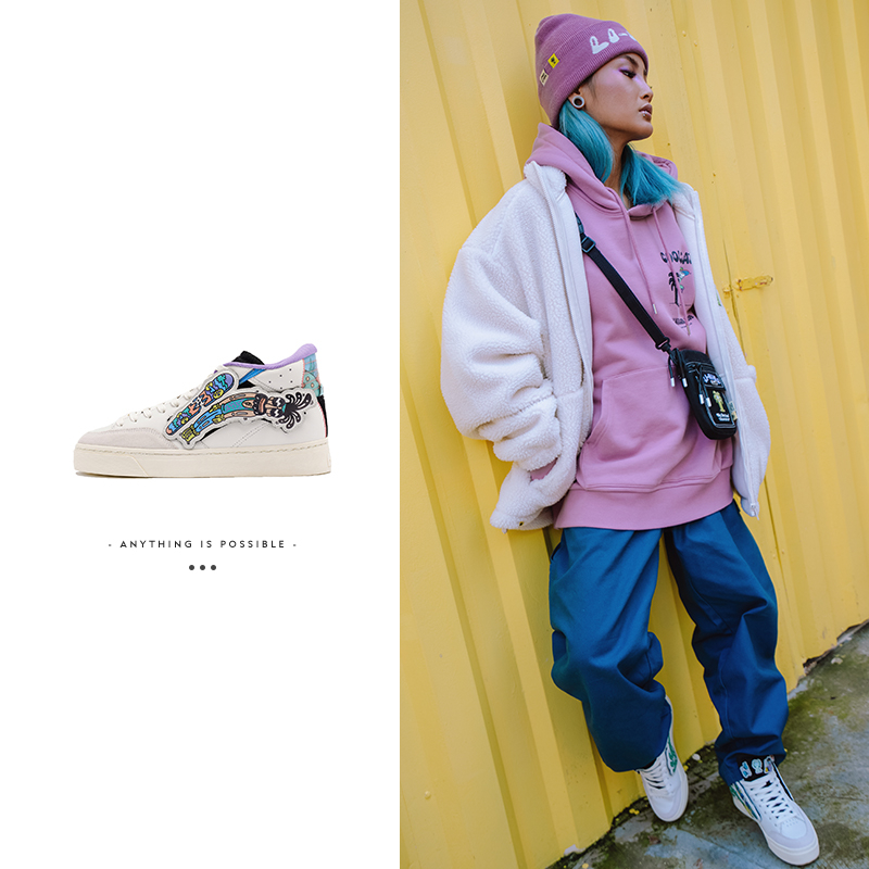 李宁休闲鞋女冬滑板系列时尚防滑高帮潮流休闲鞋AECR122-1-B品