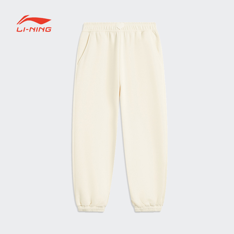 李宁卫裤女冬运动生活系列时尚舒适加绒宽松休闲运动长裤AKLTE24-