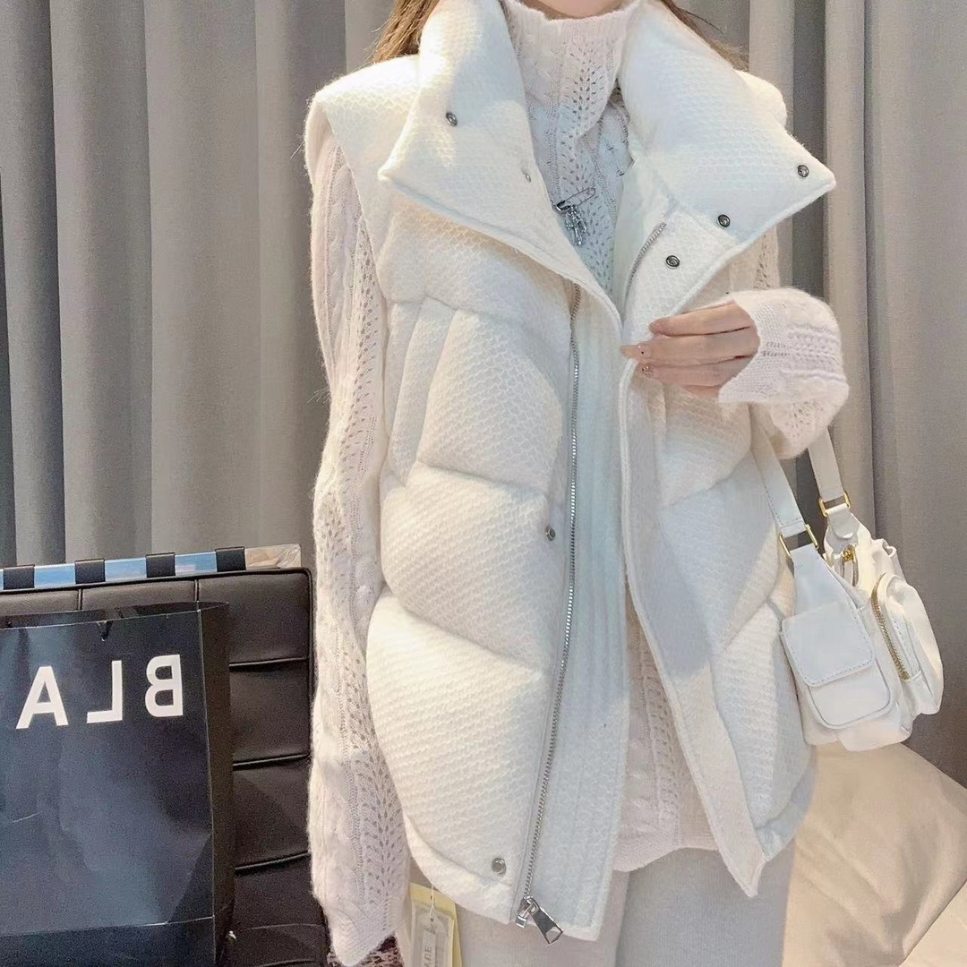 【叠穿挚爱】234567--90国标白鹅绒拼接纯山羊绒百搭立领羽绒马甲