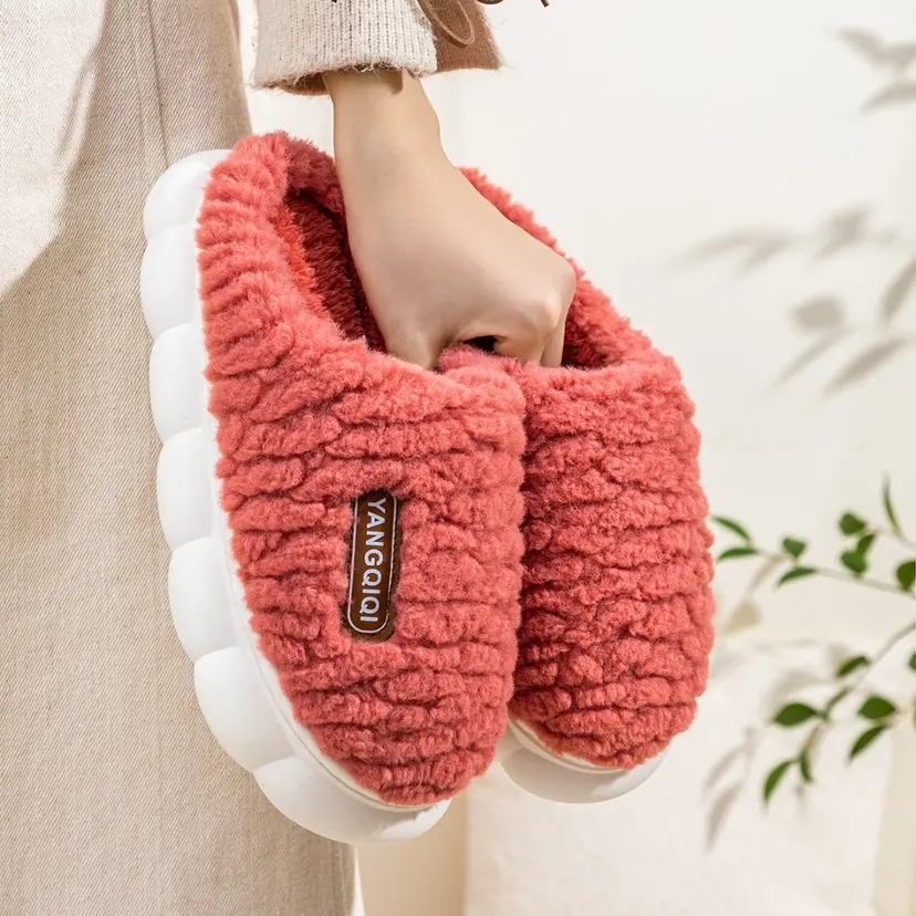 冬季棉拖女情侣耐磨加棉防滑室内静音 加厚棉拖鞋男紫色 耐穿厚实