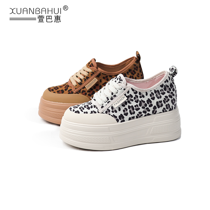 【酒酒】潮款气质复古豹纹休闲鞋8cm厚底松糕内增高女鞋5818-3