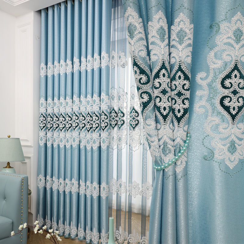 欧式对开阳台窗帘挂钩打孔款客厅大气新款卧室加厚高遮光窗帘布