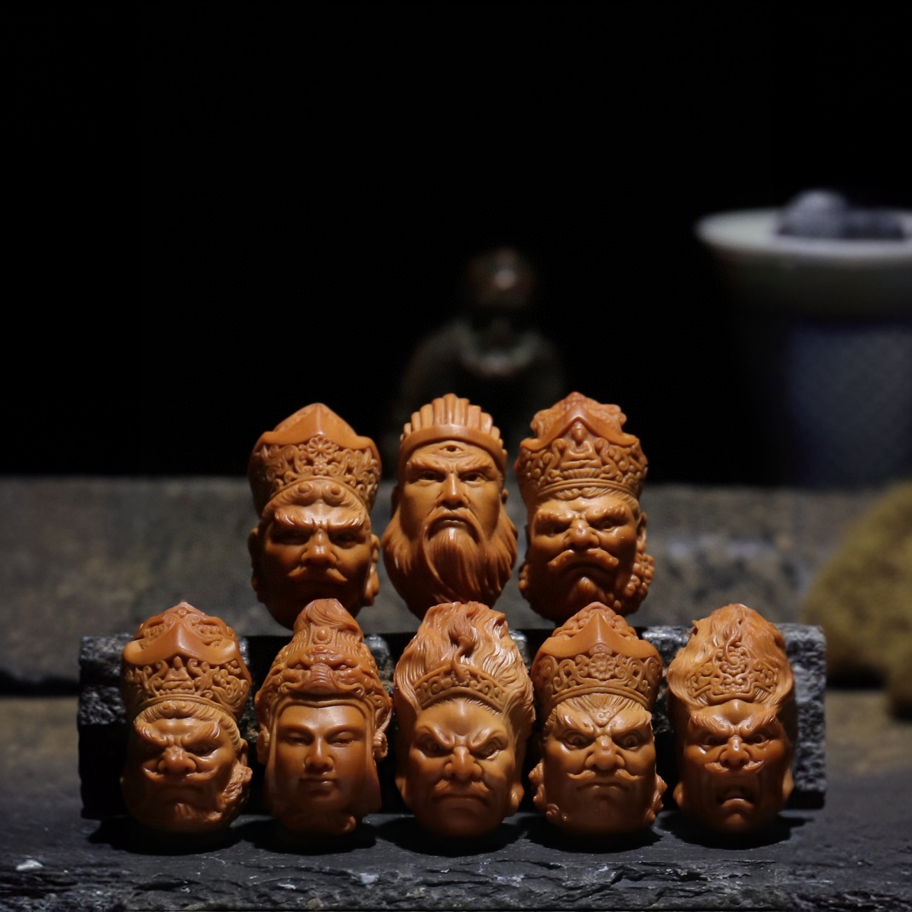 六脉传承封神榜橄榄核雕刻文玩创意手工老油核手串韦陀四大天王