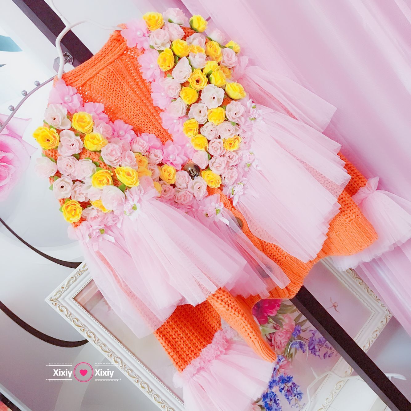 重工花朵亮片毛衣