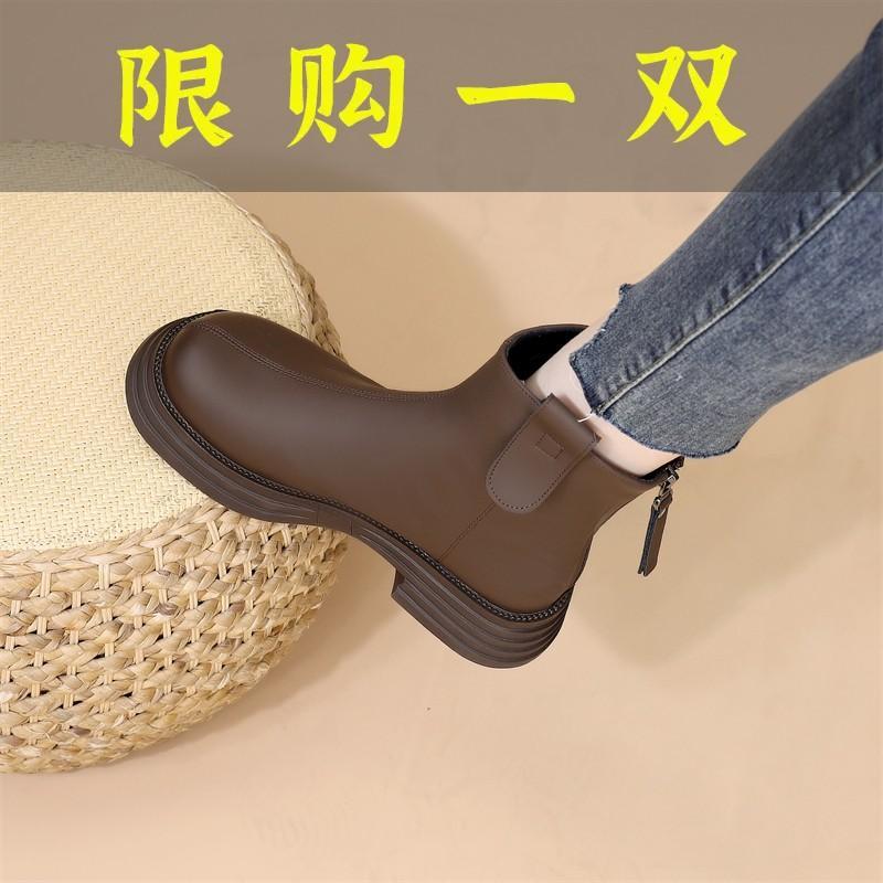 红蜻蜓牌34小码后拉链女2023秋季新款厚底金属配裙瘦瘦靴软皮短