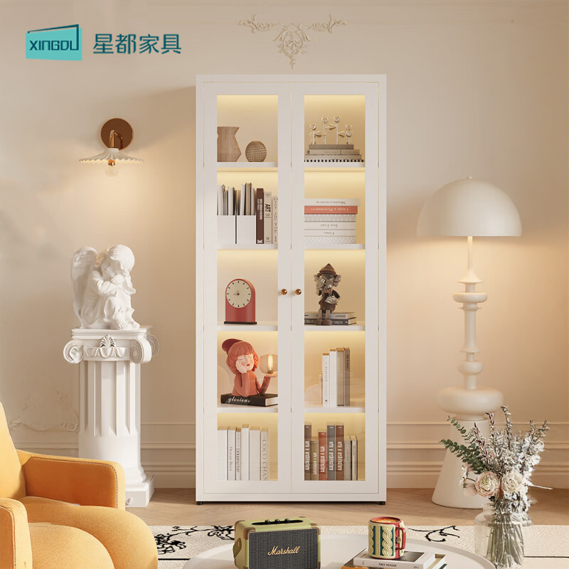 星都奶油北欧风书柜轻奢落地客厅家用创意简约防尘欧式包安装