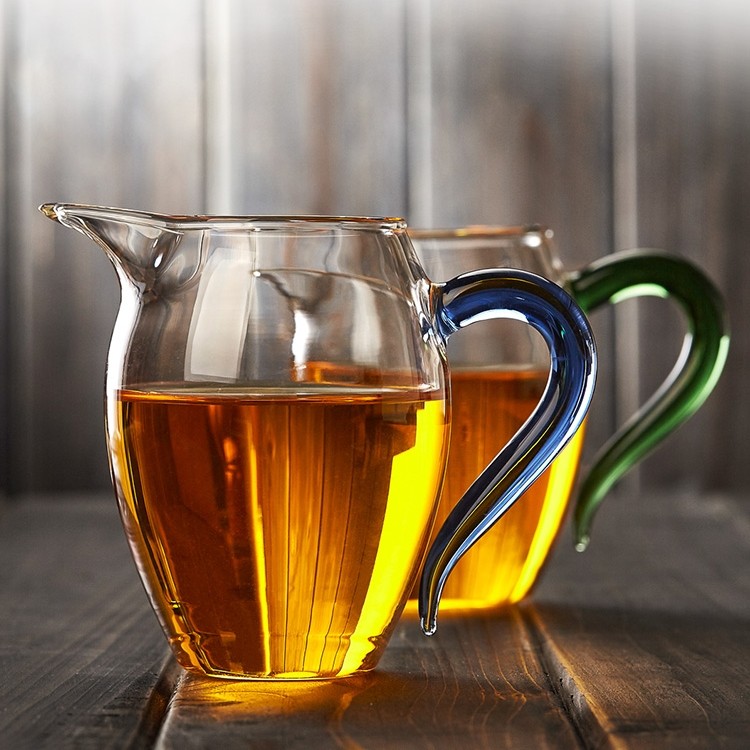 品德坊加厚公道杯茶海耐高温彩把公道杯功夫茶具配套透明高硼硅