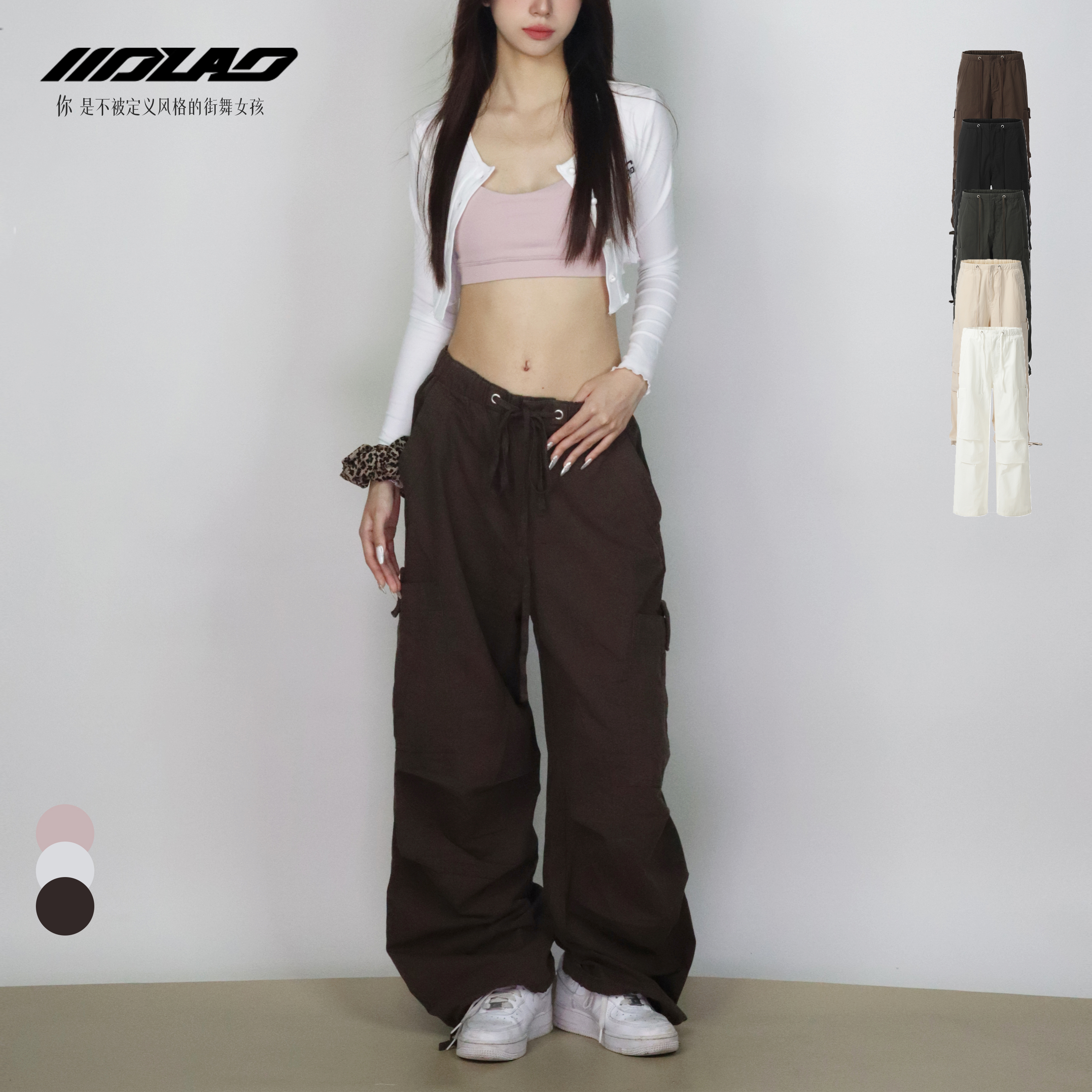 大佬街舞潮牌工装裤hiphop时尚宽松女款直筒休闲束脚裤春季6037