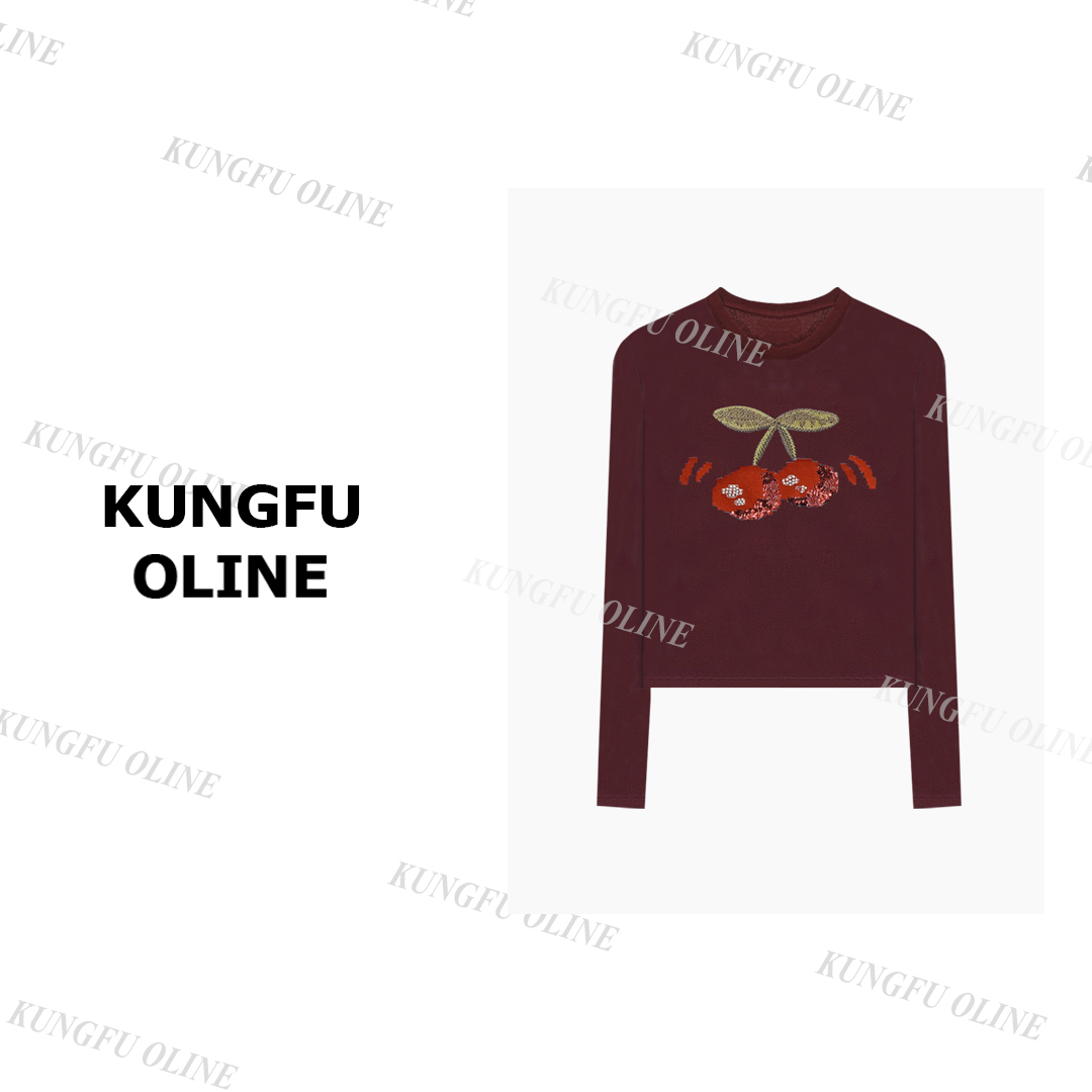 【六六】【重工樱桃】CT6113正肩棉T恤女设计感小众宽松长袖上衣体恤i