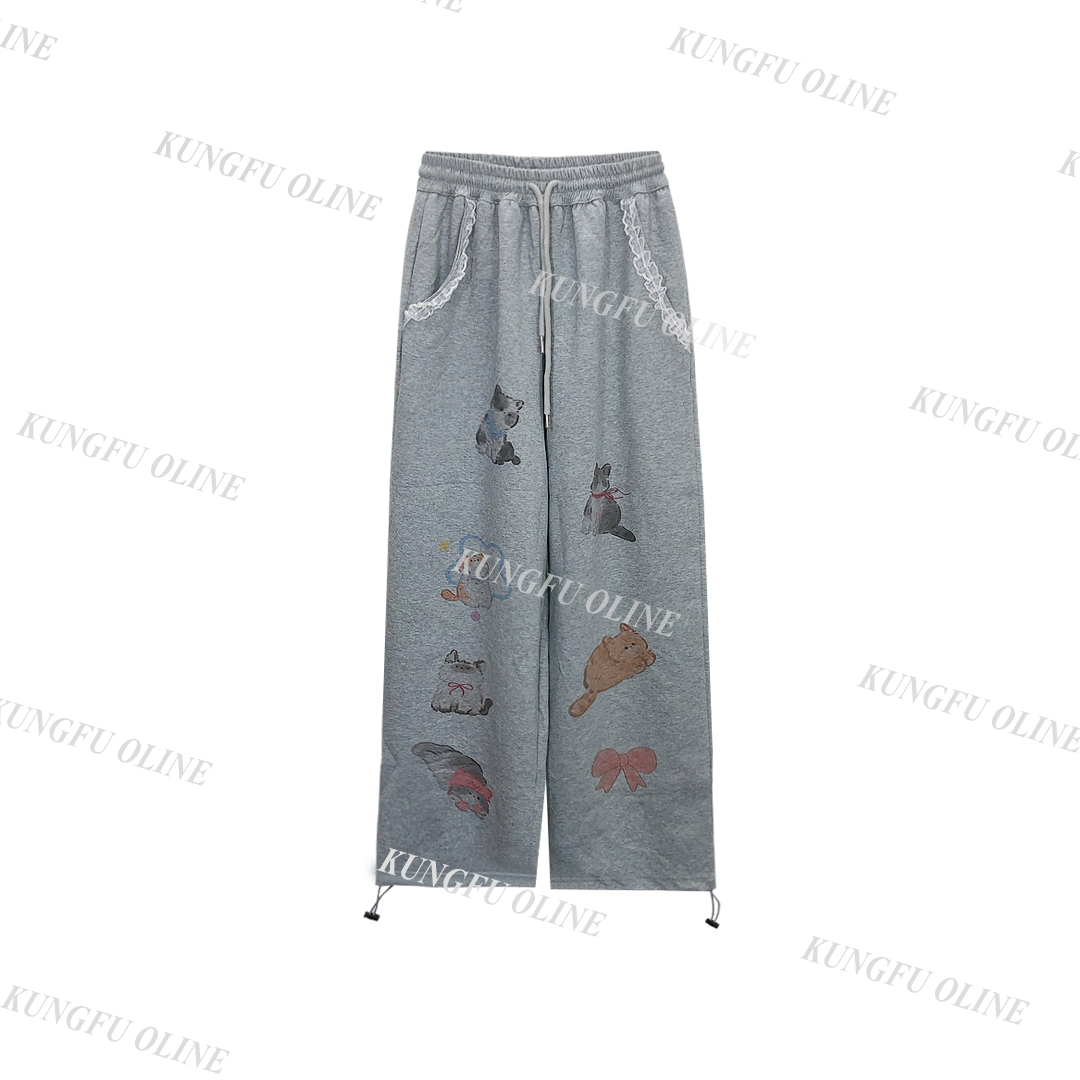 【FF】【咪咪裤】KZ2396美式涂鸦印花设计早秋休闲裤阔腿宽松直筒裤