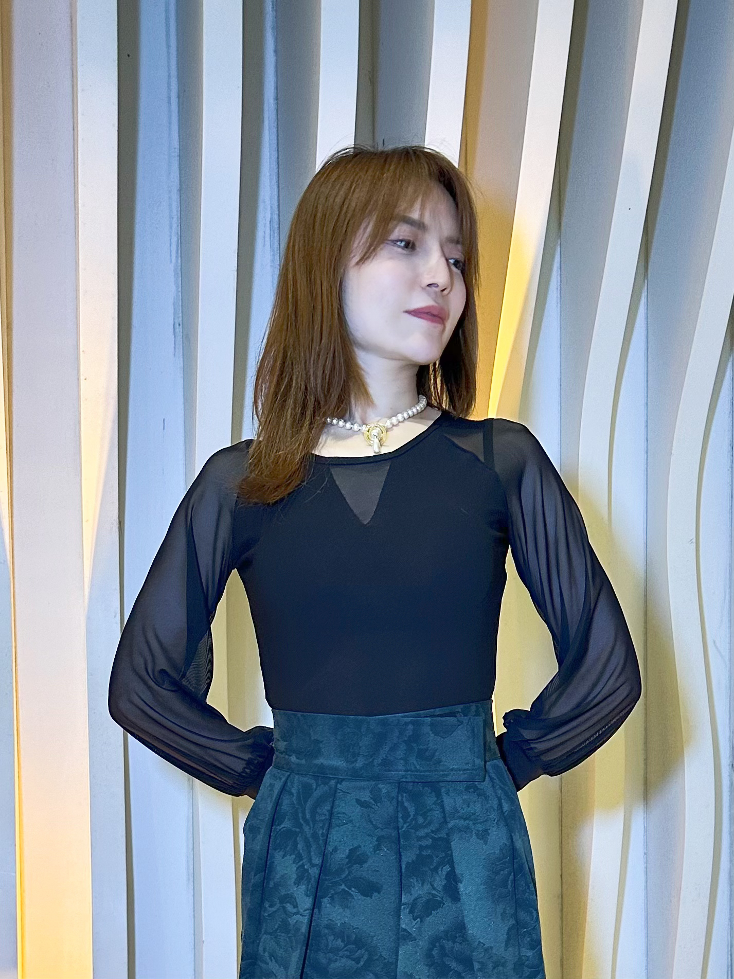 辰艺摩登舞服上衣 黑色网纱款