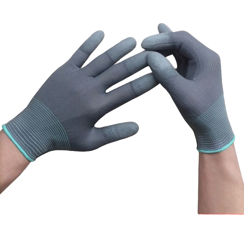 12双装薄款灰色涂指涂掌pu胶手套劳保防滑耐磨透气工作防护防静电