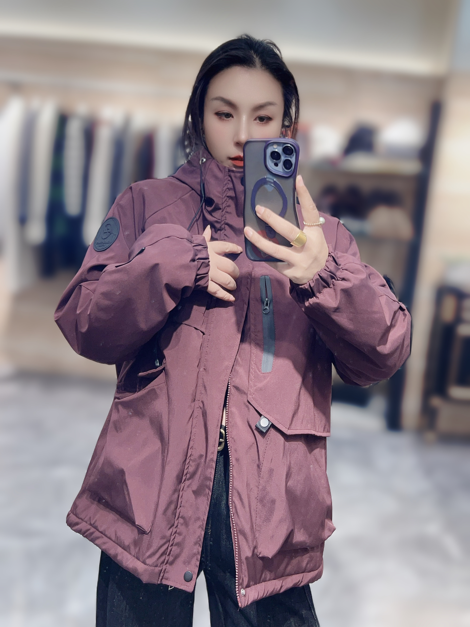 秋季新款时尚大气派克服外套女款小个子显瘦