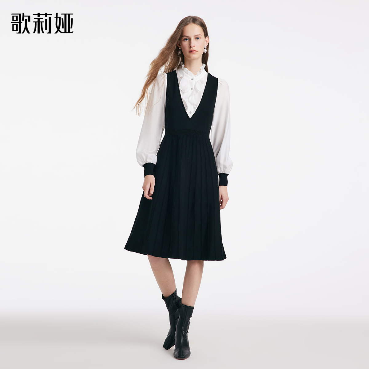 歌莉娅毛织拼接醋酸女装连衣裙女款气质服装1BCR4G300