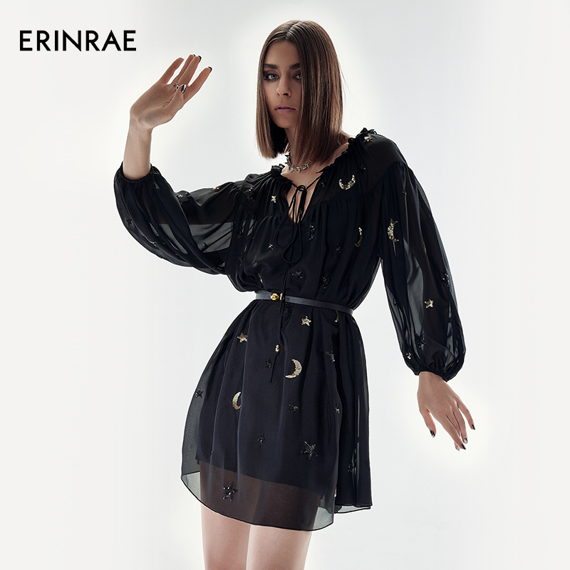 ERINRAE春夏超显瘦吊带连衣裙星月亮片气质收腰中裙EF281206SE20