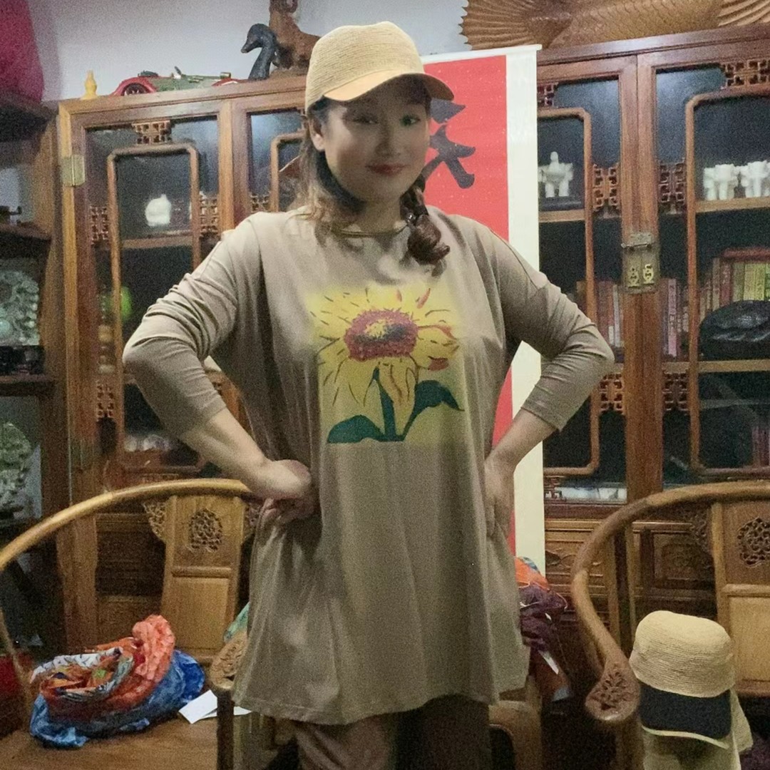 秋冬新款长版大码向日葵大T恤宠粉福利
