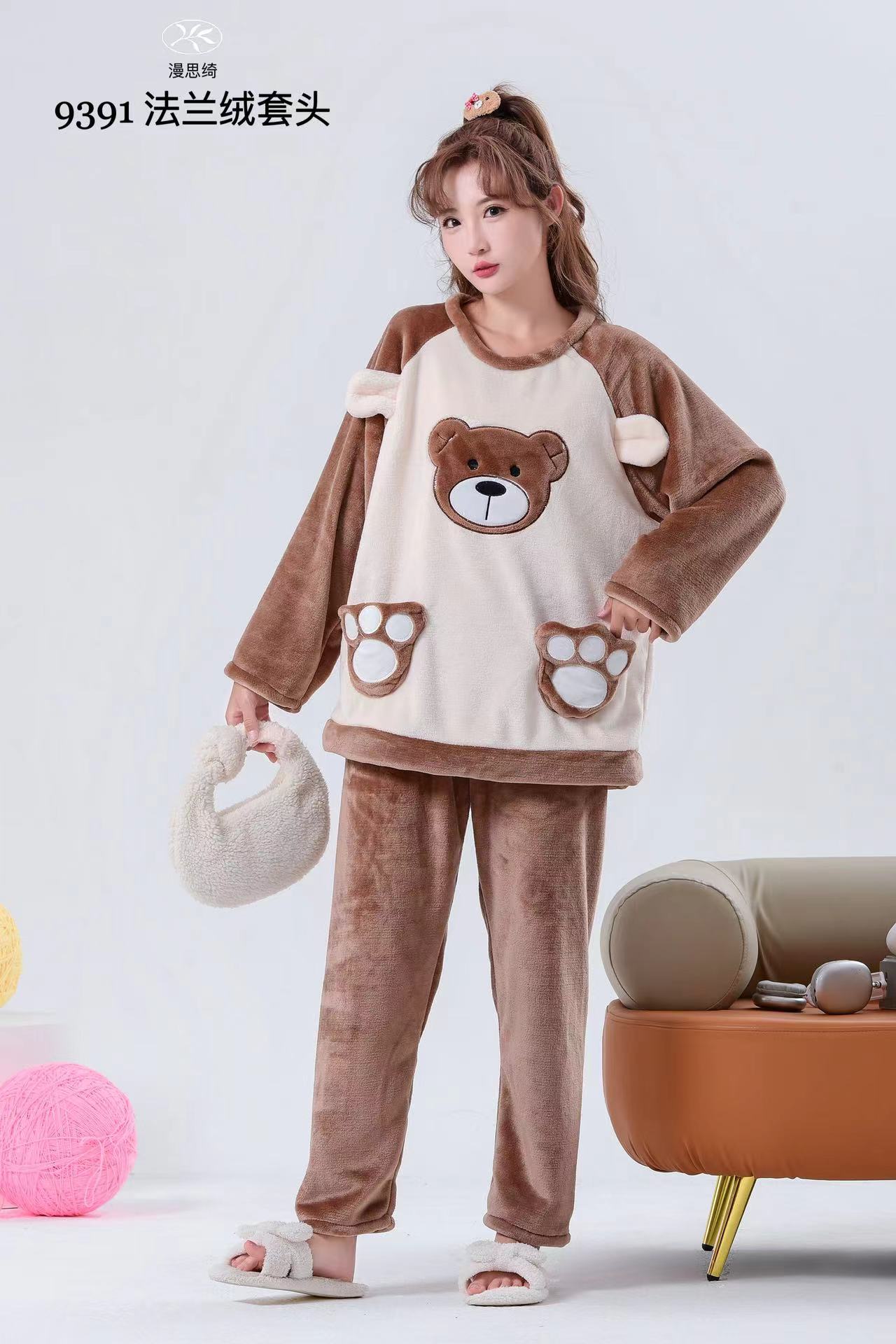 9391新款加绒加厚卡通甜美家居服套装