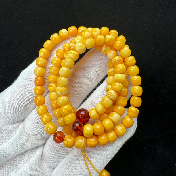 J1867天然原矿蜜蜡长串 直径6.3mm支持鉴定 假一罚四