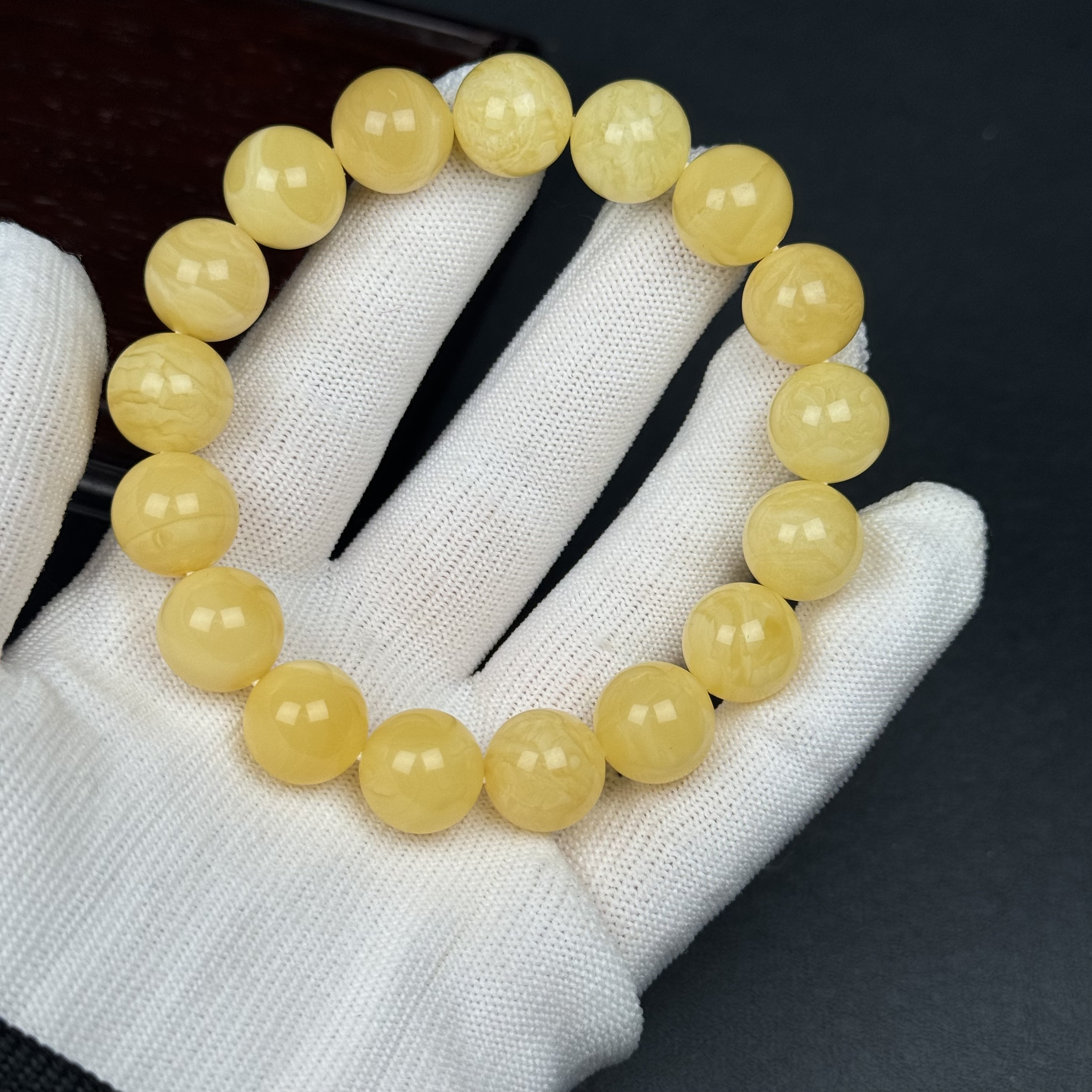 M4009天然原矿蜜蜡 蜜蜡圆珠手串 13+mm