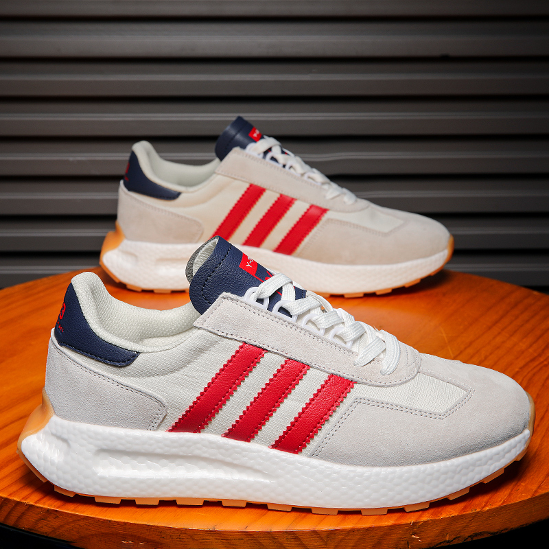 2024冬季新款百搭男士休闲鞋舒适透气跑步鞋皮面加绒男鞋