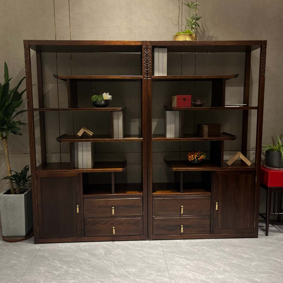 Y303#新中式乌金木博古架置物架玄关架禅意中式家具1150*400*2000