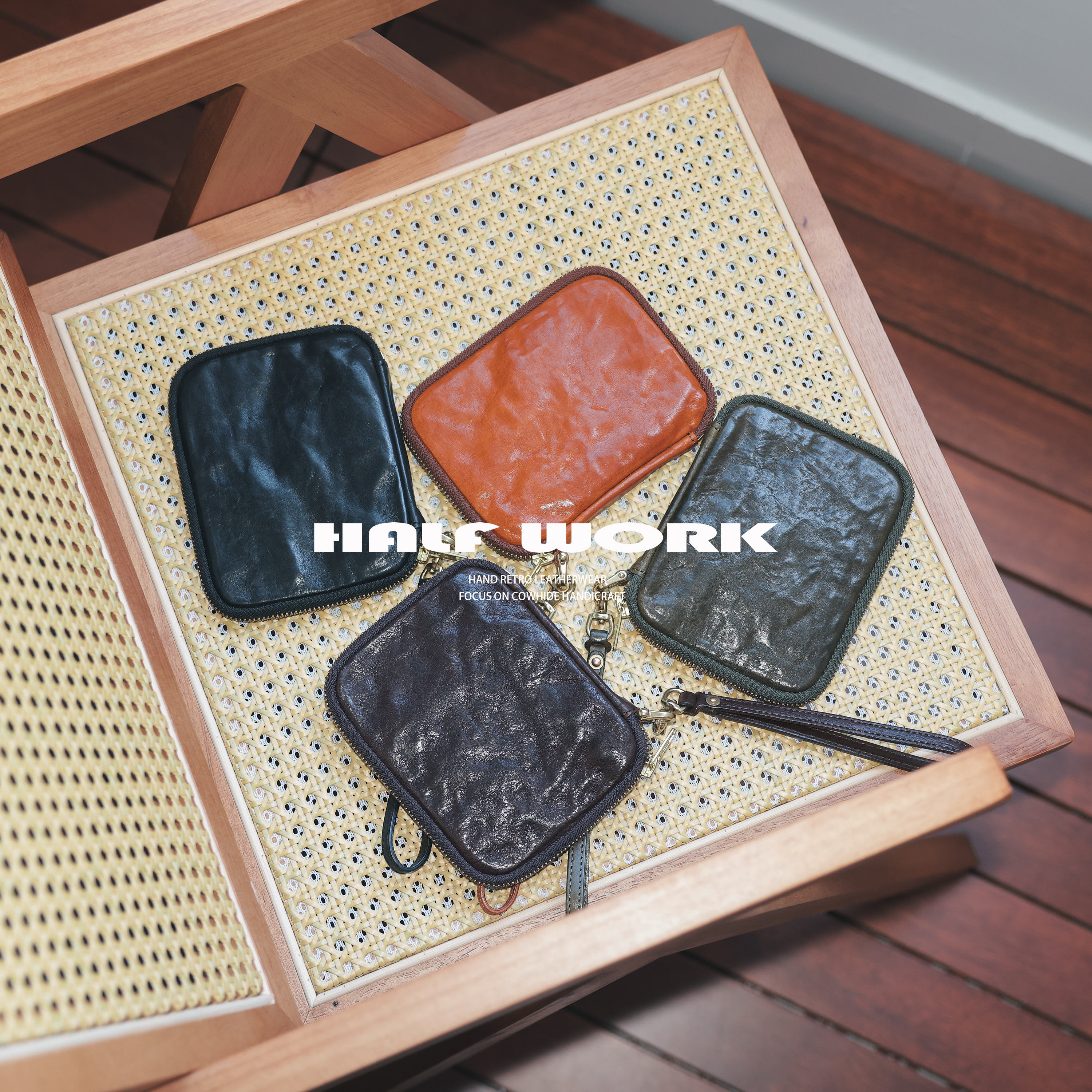 HALF WORK/伴工头层马皮 植鞣油蜡皮复古 证件 护照夹KW-8366