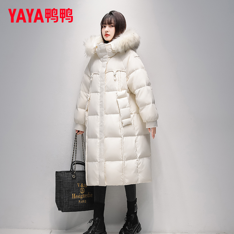 鸭鸭大毛领羽绒服女士中长款外套加厚过膝冬保暖外套YE2B626113L