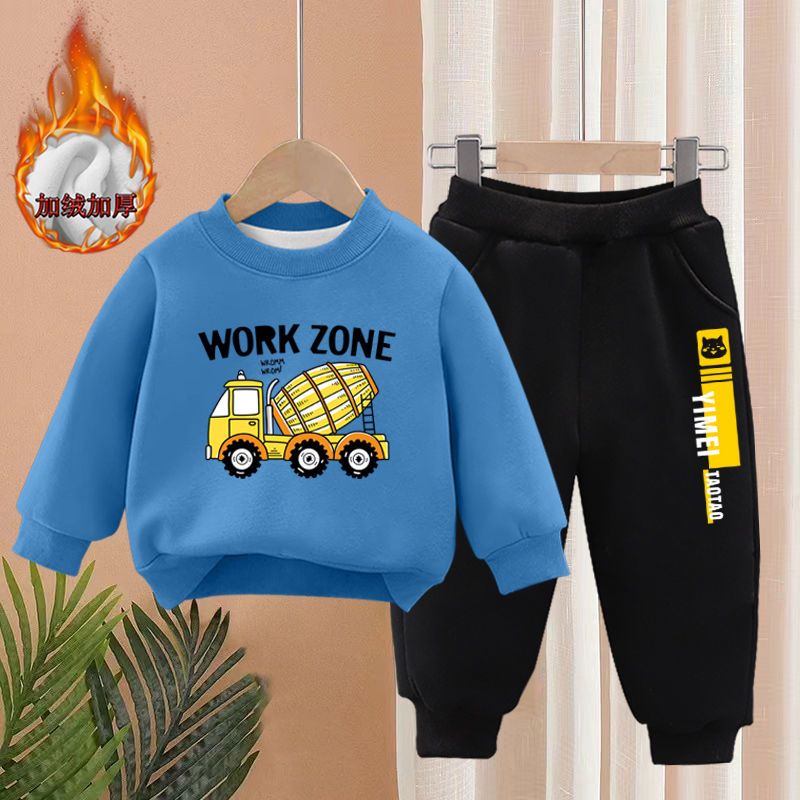 男童套装2023新款加厚中大童冬装保暖套装洋气运动套加绒两件套