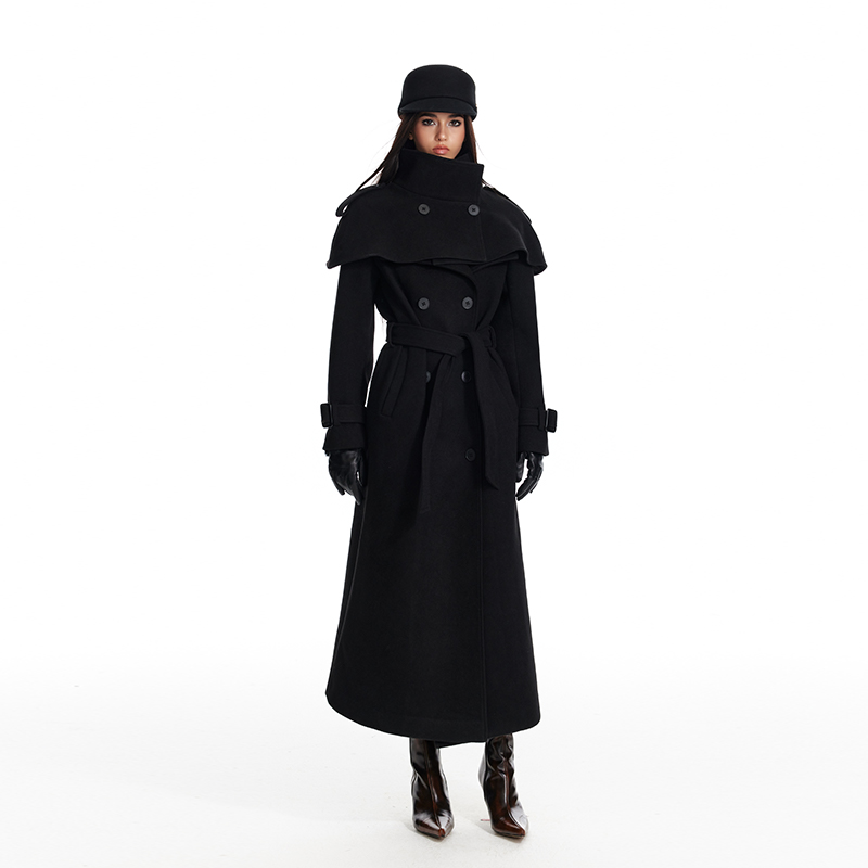 4muggle原创设计【贝克街女探长】毛呢双色大衣外套女秋冬拆卸披肩