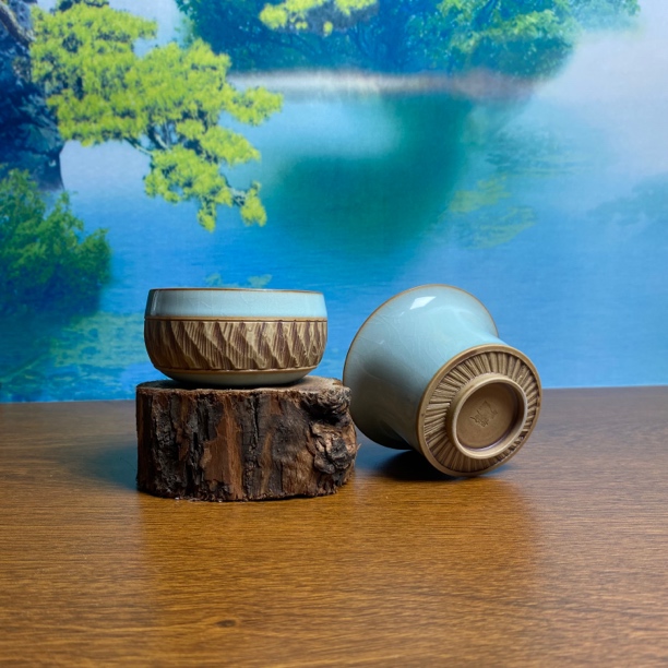 原矿汝瓷天青釉全手工重工主人杯（容量100ml）