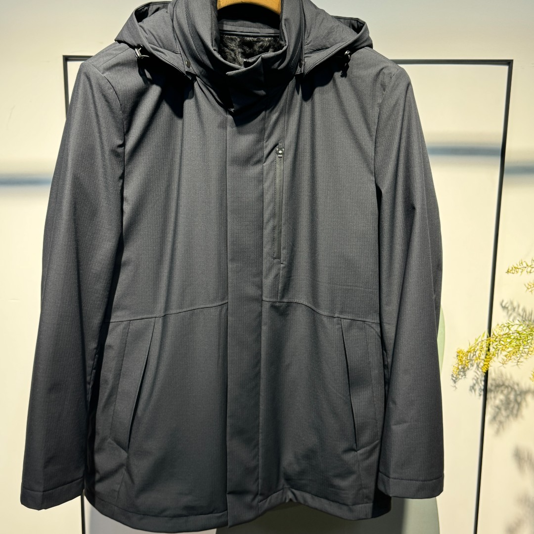 SANFOTO【皮毛内胆尼克】男士冬季时尚休闲防风可脱卸羽绒服24500