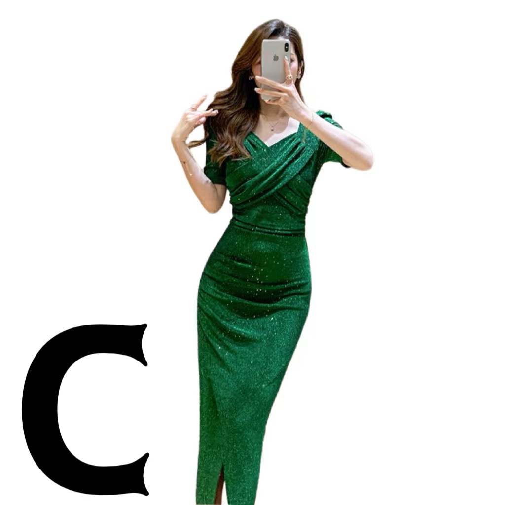 【C开头系列】连衣裙女款爆款2025新款收腰设计感开叉显瘦连衣裙