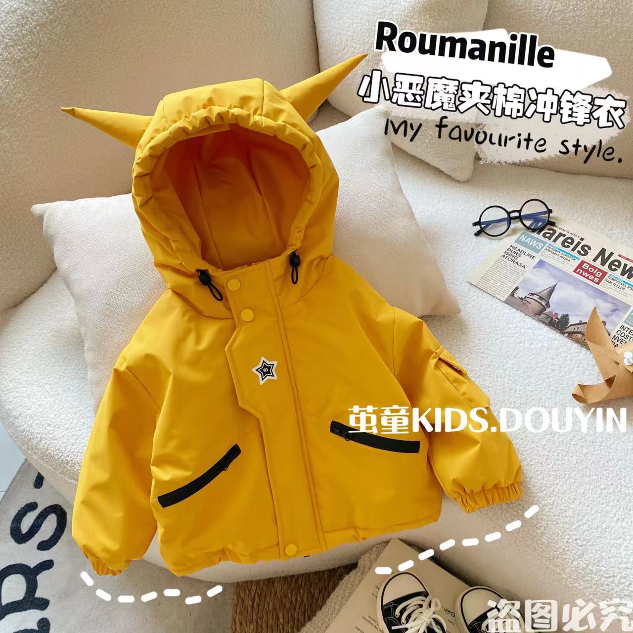 【麦麦妈】D156冬季小恶魔夹棉小童冲锋衣冬季新品男女宝宝休闲潮酷