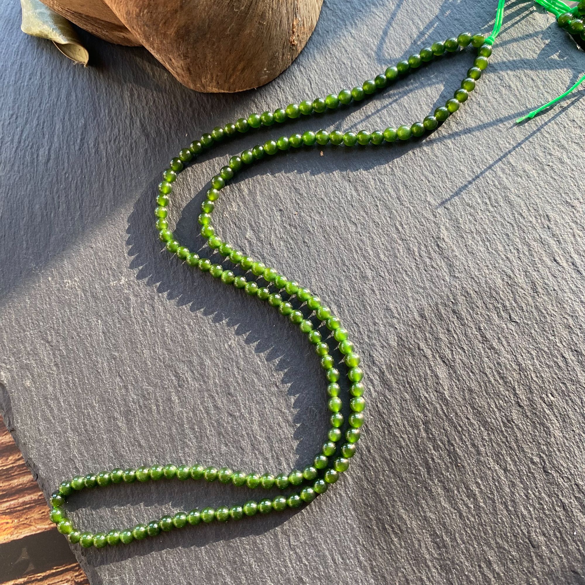 和田玉碧玉4mm菠菜绿半成品项链百搭长度约58cm左右 多样发其一