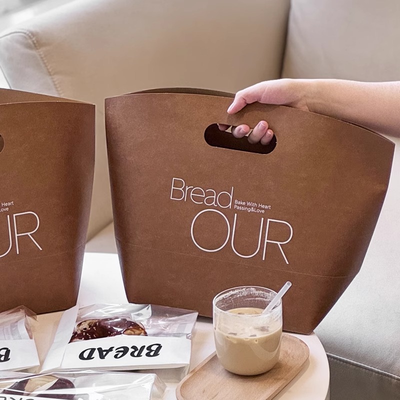 创意面包手提袋烘焙扣手袋外卖打包袋蛋糕商用包装纸袋子定制logo