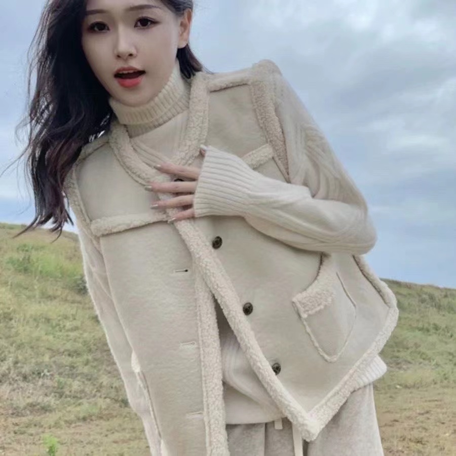 仿皮毛一体马甲女春秋季新款今年流行超好看外穿马夹外套上衣