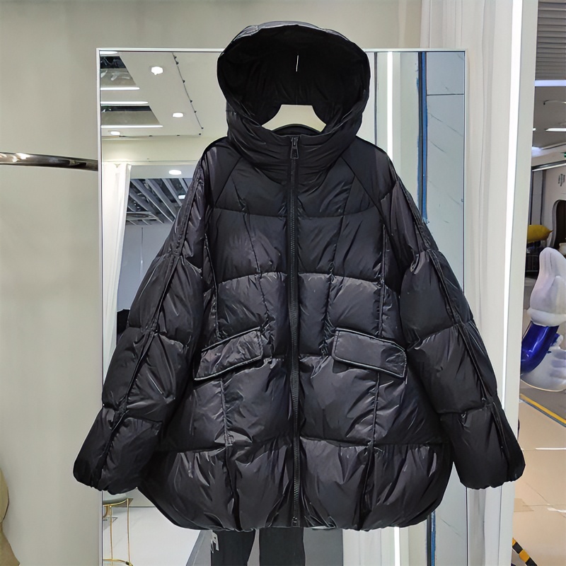 300斤加大码冬季保暖羽绒服女中长款宽松胖mm斗篷连帽白鸭绒外套