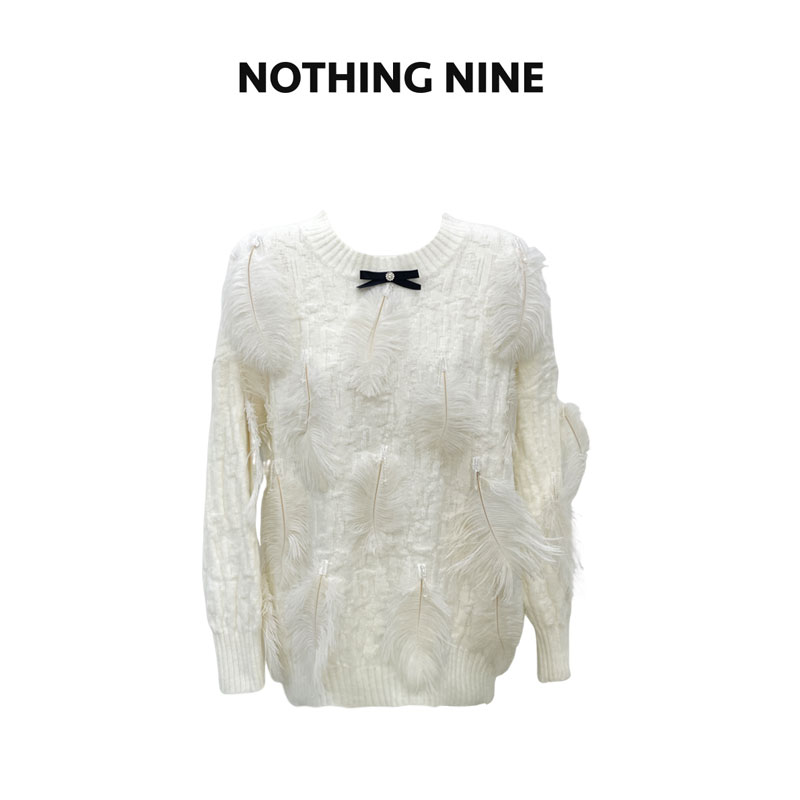 NOTHING NINE针织白色时尚长袖轻奢圆领毛衫
