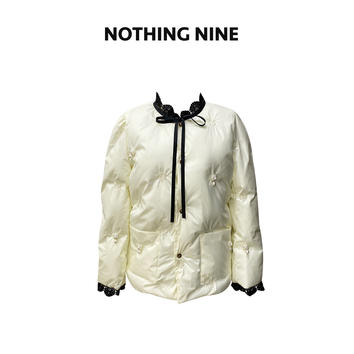 NOTHING NINE米白色手工钉珠棉服