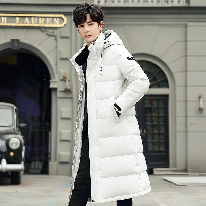 断码清仓反季清仓羽绒服男士长款过膝加厚青少年韩版保暖白鸭绒款