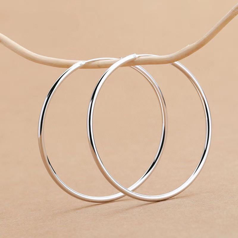 925银耳饰 圆形光面大耳圈耳环时尚韩版圆圈气质个性时尚银饰