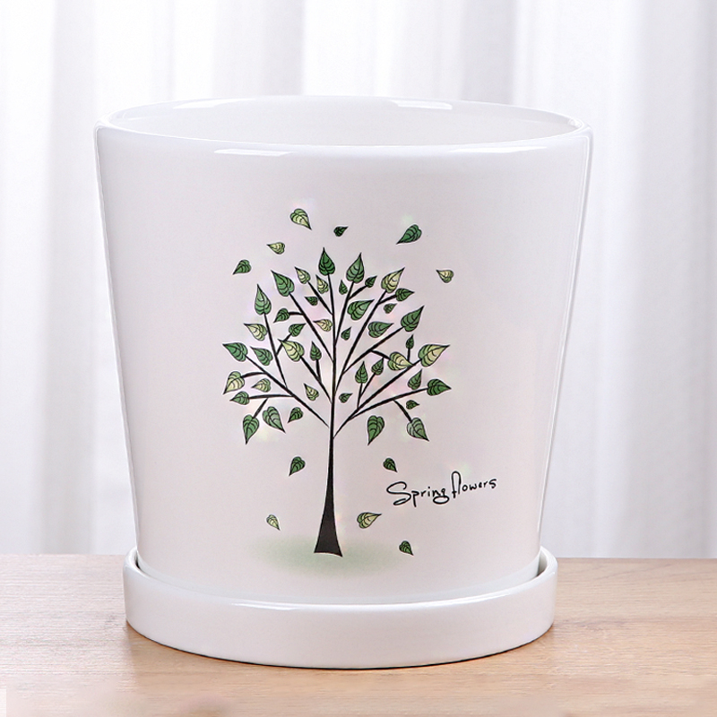 花盆陶瓷创意个性大号特大带托盘简约家用阳台家用绿萝吊兰多肉盆