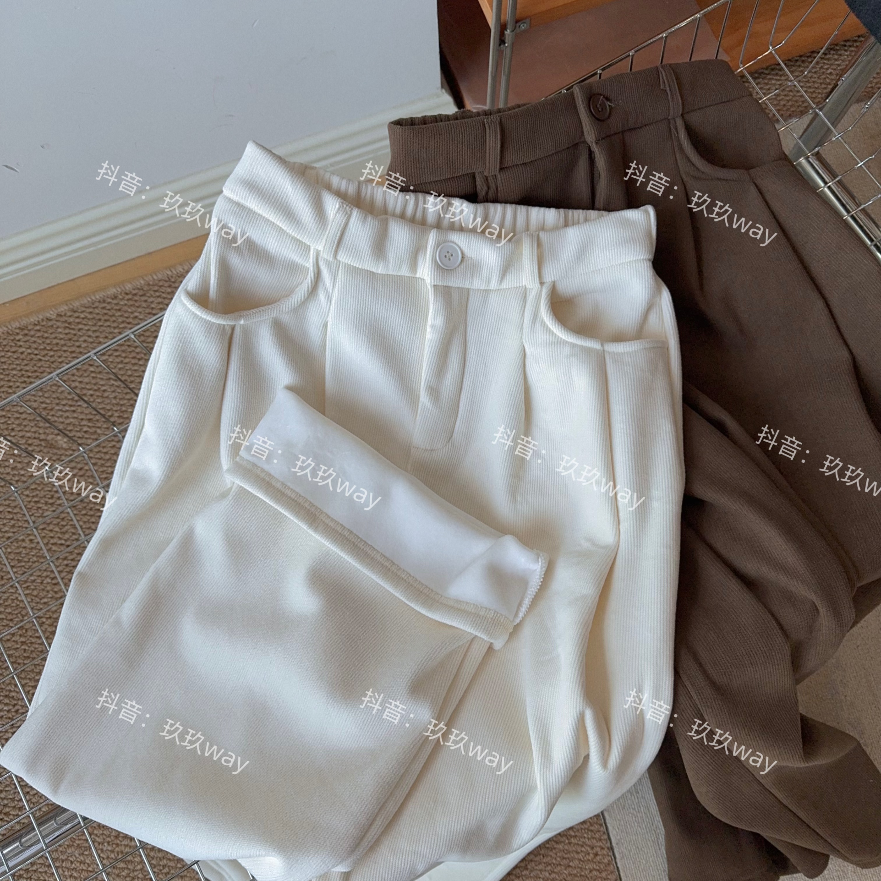 韩版灯芯绒阔腿裤长裤女