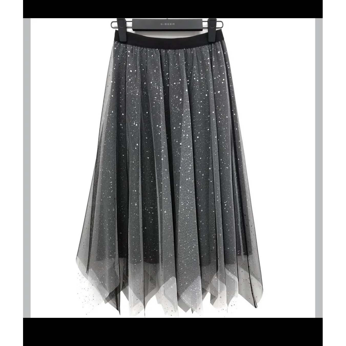 S·DEER圣迪奥女装气质高腰洋气星空不规则网纱半身长裙S223Z1133