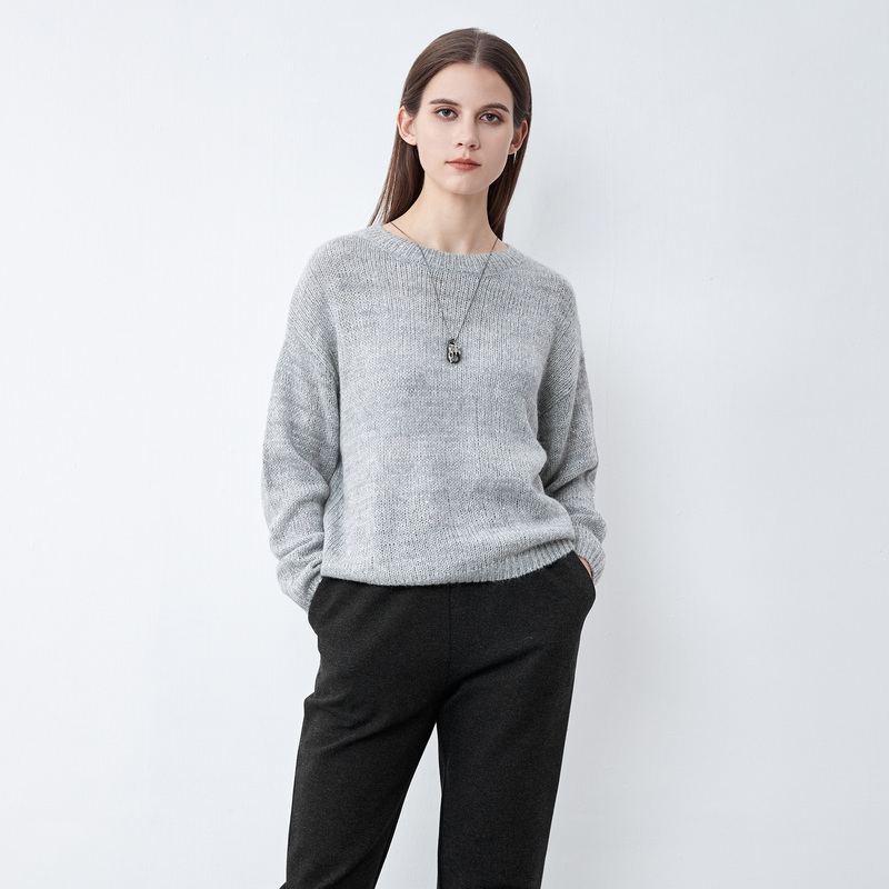 S·DEER圣迪奥时尚休闲罗纹圆领基本款纯色落肩袖针织衫S22183504