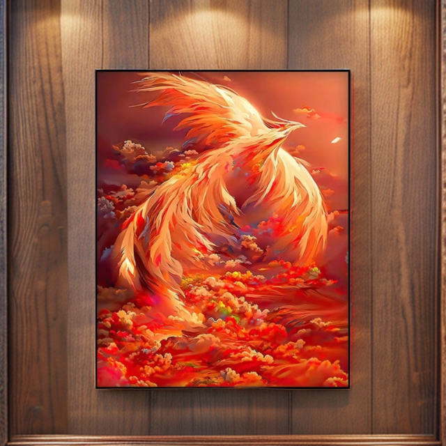 龙凤呈祥火凤凰手工裸色肌理少女心十字填色油画纯色油画数字油画