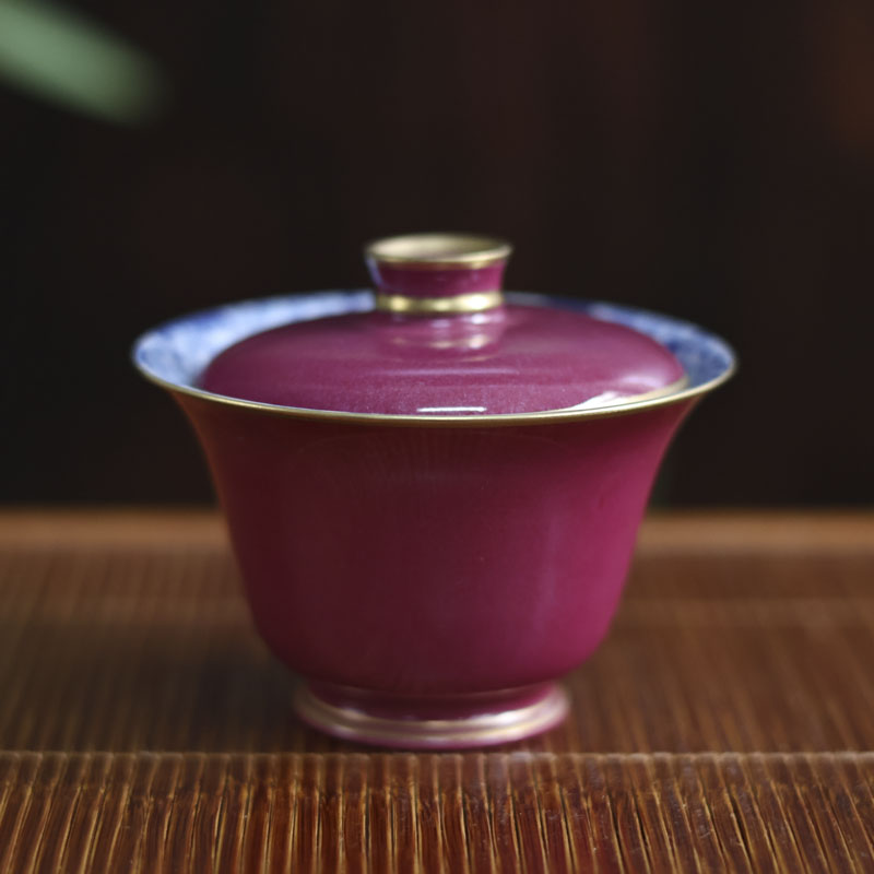 斋居 玫瑰红描金雏菊-华隐堂-小盖碗（华隐S0696）