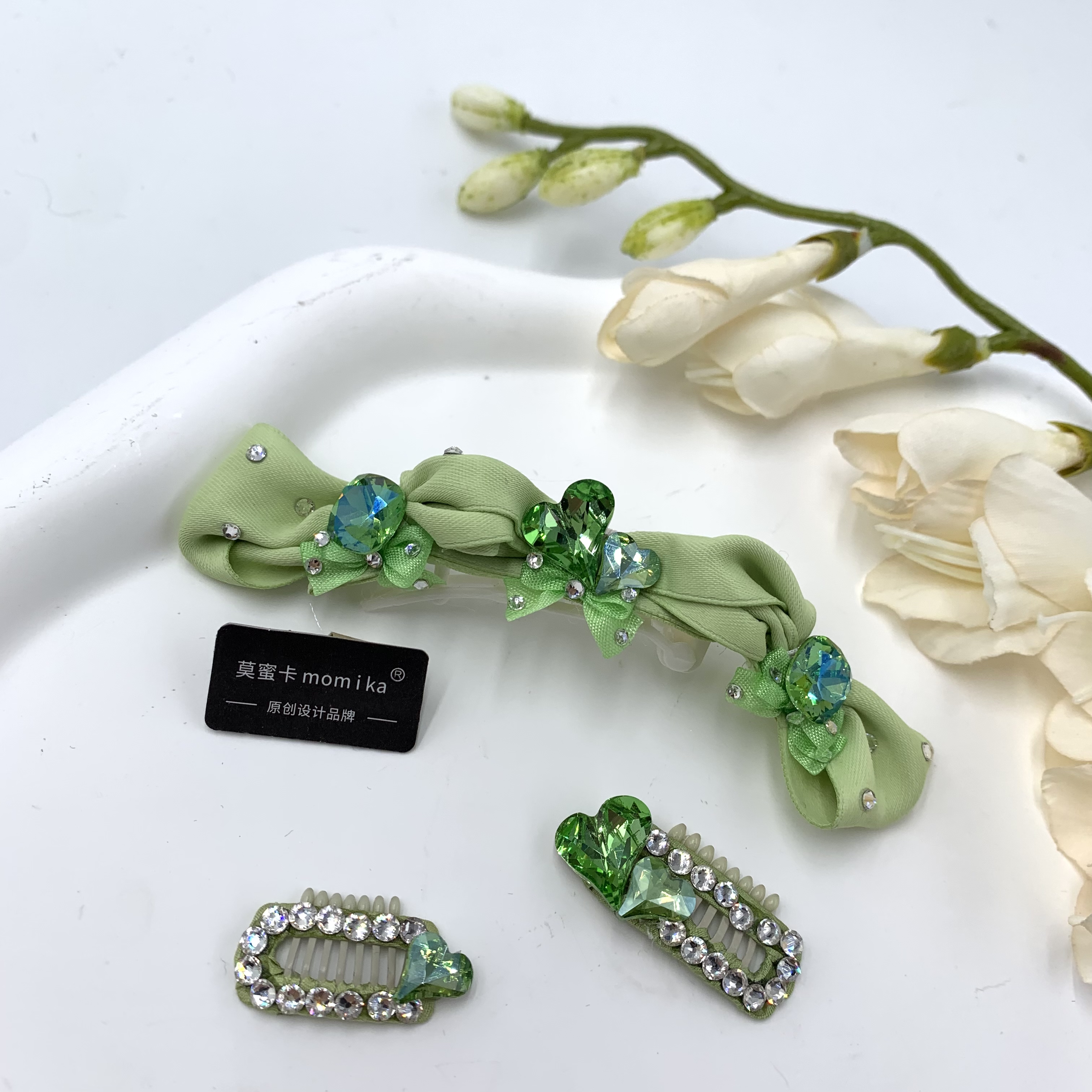  原创制作宠物发夹 绿色发箍青蛙夹 马尔济斯约克发夹