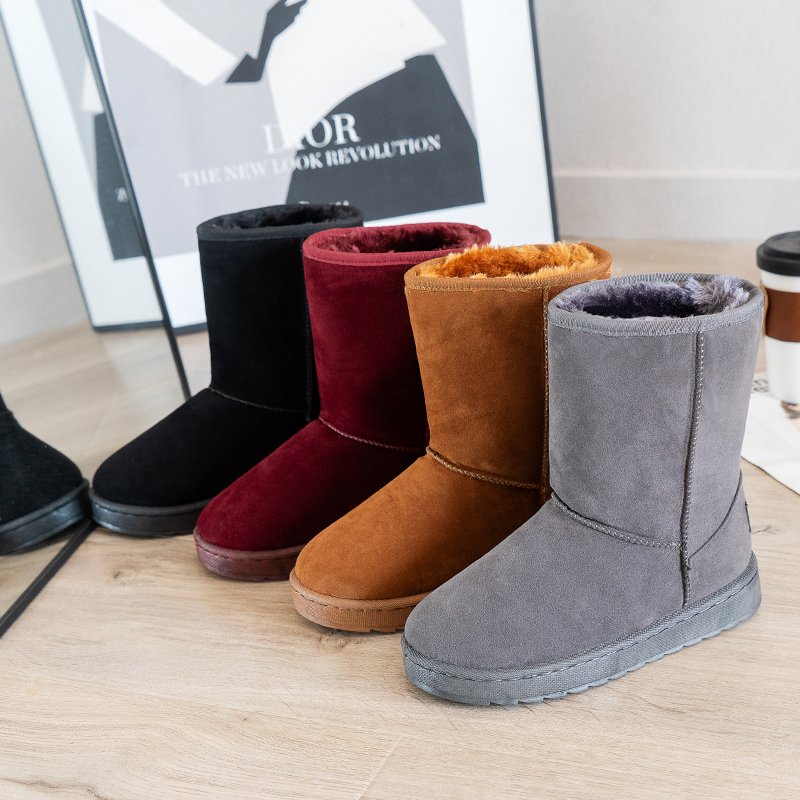 日本中筒棉靴加绒磨砂绒秋冬款雪地靴女款学生韩版时尚单鞋厚底棉