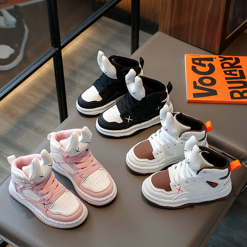 女童运动鞋2024春季新款男童时尚加厚休闲鞋透气女孩高帮板鞋百搭